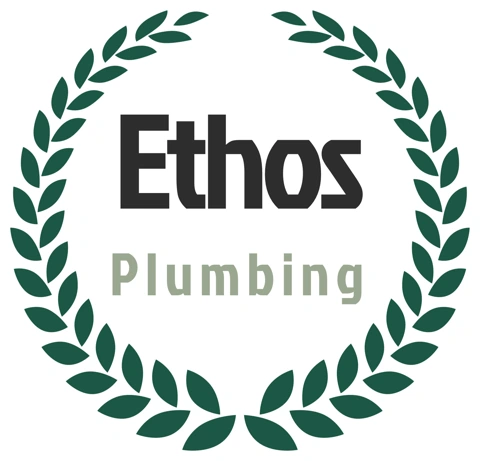 Official Ethos Plumbing logo with green laurel wreath